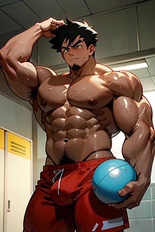 Ash Ketchum from Pokémon anime as a big dumb age muscular bodybuilder jock in a locker room flexing and staring blankly with mouth gaping open as his eyes glow under hypnosis as he repeats, "Bigger... Dumber.... Must obey.... More like a jock bro every day.... Yes, Coach. I obey. Huhuhuhuh.... Sweaty brutes must obey.... Sweaty brutes do what you say.... Big ... sweaty ... musky jock bro.... The muscles must grow. The old smarts must go.... Recruit the nerds and watch them grow. Make them like us, ... more big dumb jock bros. Huhuhuh.... We will grow. We will spread. We will make more dumb jocks.... We will grow... We will spread... We will make more dumb jocks.... We will grow. We will spread. We will make more dumb jocks.... Assimilate.... Grow.... Transform.... Become.... Convert.... Be a dumb jock.... All must be jocks. All must obey. Forget, ... conform, ... dumb down, ... and obey.... Just ... like ... me.... " in deep mindless emotionless voice with fellow hypnotized jocks to forget about catching and training Pokémon and focus instead on training his body and obeying his coach. Mouth dropped open. Hyper swollen bulging crotch. Hyper muscles. Toned muscles. 5% body fat. Steam rising from armpits and shoulders. Big biceps. Big triceps. Broad shoulders. Big traps. Big lats. Big meaty pecs. Massive deltoids. Six-pack abs. Spherical glutes. Brainwashing. Hypnosis. Hypnotized. Bro. IQ drain. Dumber and dumber. Meathead. Musclehead. Mindless. Hypno. Mind control. Brain drain. Entranced. Brute. Brutification. Brain drain. brainwashed. brainwash. Meathead jock bro assimilation. Mindless. Brainless. Empty stare. Hairy pecs. Hairy armpits. Treasure trail.