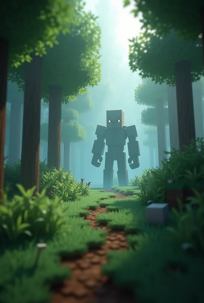 it&#39;s minecraft, but I want the minecraft forest with a mysterious monster in the background, the blurred image too