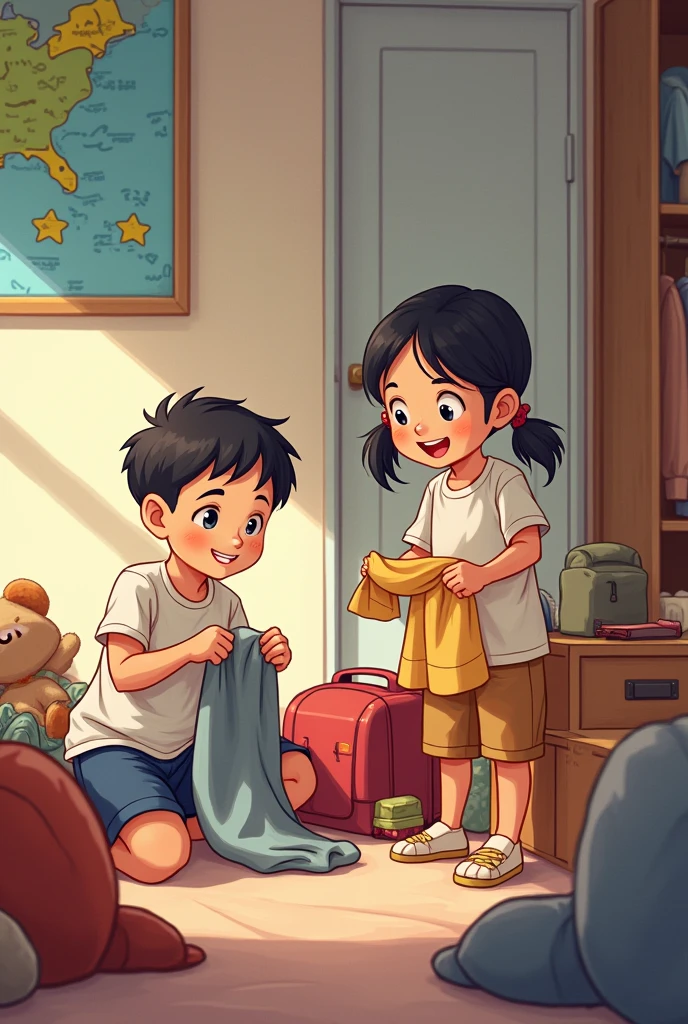Image of 2 children preparing for a trip