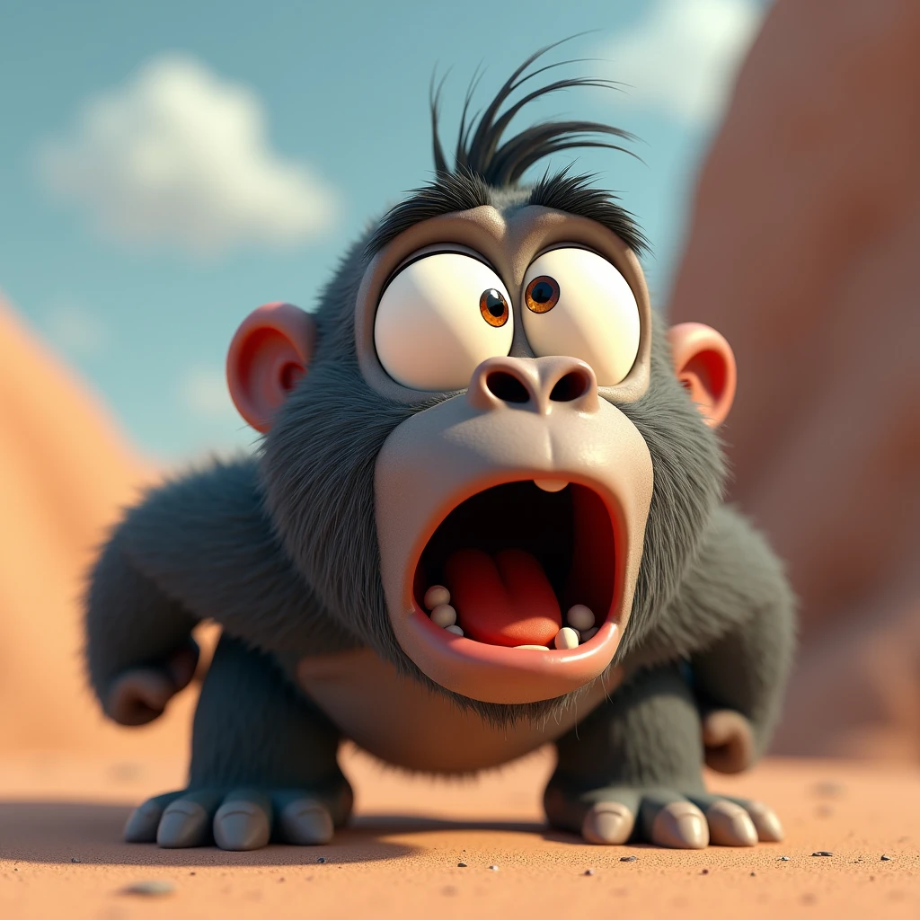 3D Animation、Cartoon、Surprised gorilla、Eyeballs popping out、Tom&Jerry Wind、Left facing、Bust up shot