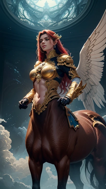 a action packed giant poster of, "In the ethereal heavens, a celestial drama unfolds as thick clouds weave together to form a wondrous creature of mythical lore—a majestic Centaur, highly detailed, ink illustration, style of peter mohrbacher, golden ratio, (filigree:1.3), fairytaleai" "opl, red, ultra hd, realistic, vivid colors, highly detailed, UHD drawing, pen and ink, perfect composition, beautiful detailed intricate insanely detailed octane render trending on artstation, 8k artistic photography, photorealistic concept art, soft natural volumetric cinematic perfect light --q 99 --testp --chaos 90",pretopasin,MadeClinev001,rfktrstyle
