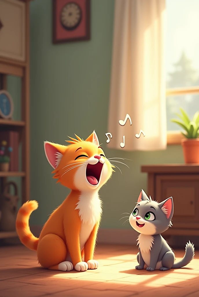 Cat singing meow meow meow while another cat comes and sees it