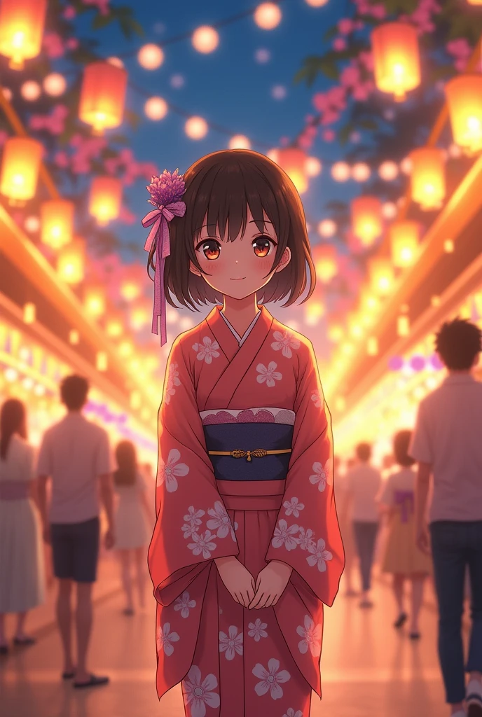 アニメ, Girl, romantic, tanabata, japanese summer festival, lamps, lampions, light, fullbody, natta