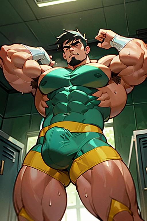 Danny Fenton from Danny Phantom animated series as a big dumb age muscular bodybuilder jock in a locker room flexing and staring blankly with mouth gaping open as his eyes glow under hypnosis as he repeats, "Bigger... Dumber.... Must obey.... More like a jock bro every day.... Yes, Coach. I obey. Huhuhuhuh.... Sweaty brutes must obey.... Sweaty brutes do what you say.... Big ... sweaty ... musky jock bro.... The muscles must grow. The old smarts must go.... Recruit the nerds and watch them grow. Make them like us, ... more big dumb jock bros. Huhuhuh.... We will grow. We will spread. We will make more dumb jocks.... We will grow... We will spread... We will make more dumb jocks.... We will grow. We will spread. We will make more dumb jocks.... Assimilate.... Grow.... Transform.... Become.... Convert.... Be a dumb jock...." in deep mindless emotionless voice with fellow hypnotized jocks to forget about catching ghosts and focus instead on training his body and obeying his coach. Mouth dropped open. Hyper swollen bulging crotch. Hyper muscles. Toned muscles. 5% body fat. Steam rising from armpits and shoulders. Big biceps. Big triceps. Broad shoulders. Big traps. Big lats. Big meaty pecs. Massive deltoids. Six-pack abs. Spherical glutes. Brainwashing. Hypnosis. Hypnotized. Bro. IQ drain. Dumber and dumber. Meathead. Musclehead. Mindless. Hypno. Mind control. Brain drain. Entranced. Brute. Brutification. Brain drain. brainwashed. brainwash. Meathead jock bro assimilation. Mindless. Brainless. Empty stare. Hairy pecs. Hairy armpits. Treasure trail.