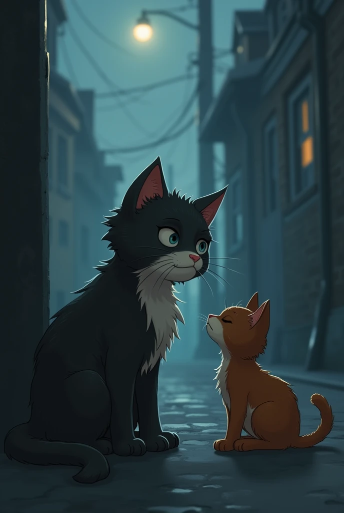 Cat singing meow meow meow sadly while another cat comes and sees it