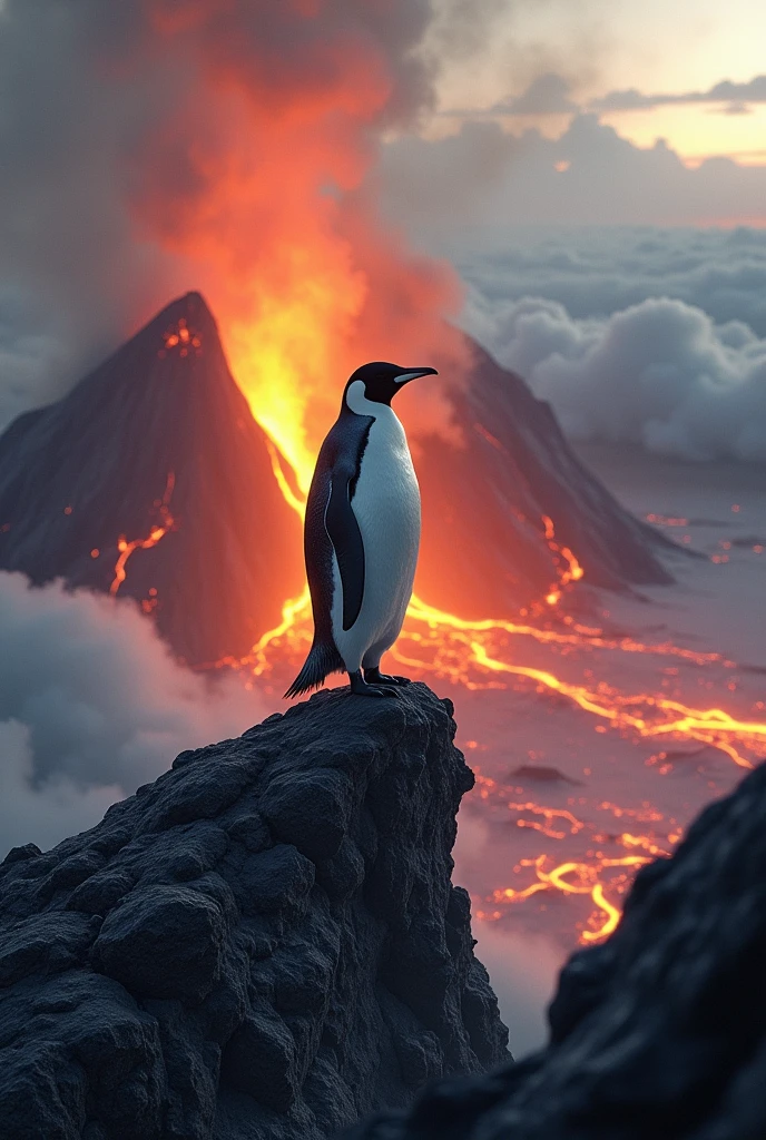 A penguin on the volcano