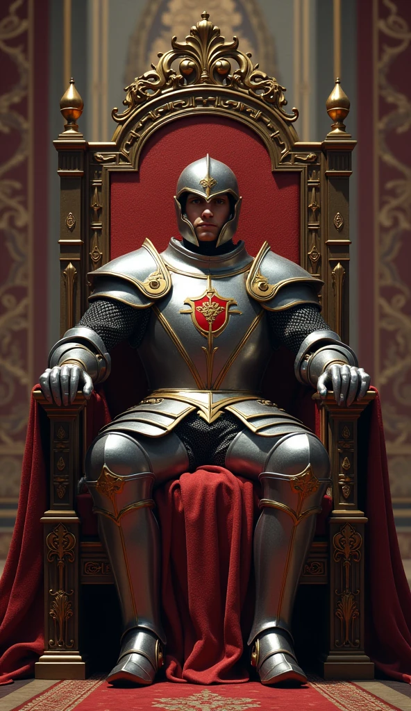 Knight posing sitting on throne