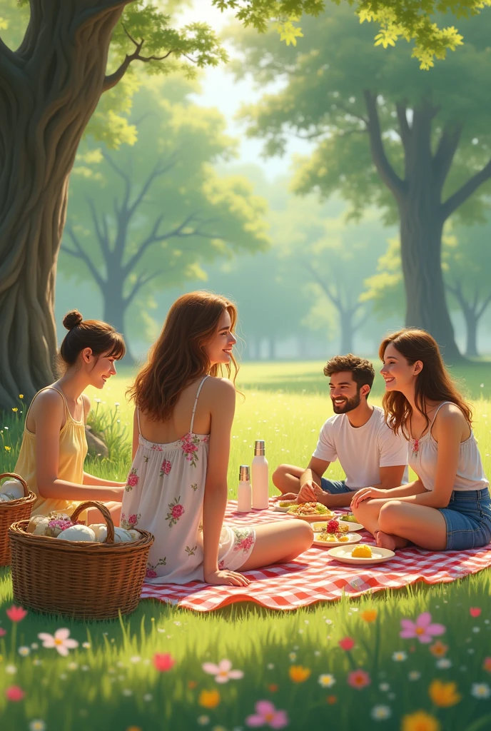 A GIRL ON A PICNIC WITH HER FRIENDS