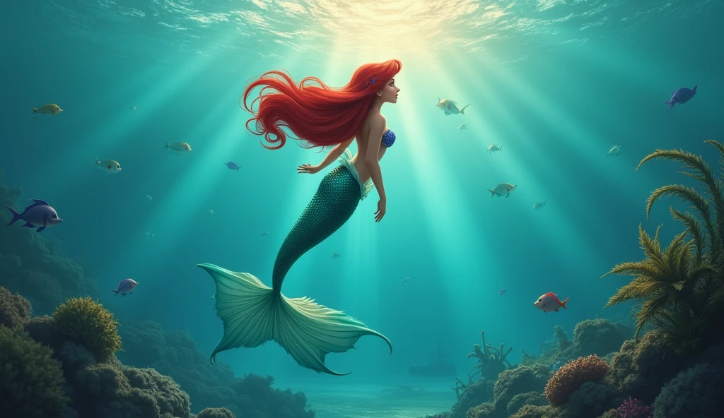 Ariel swimming to the surface