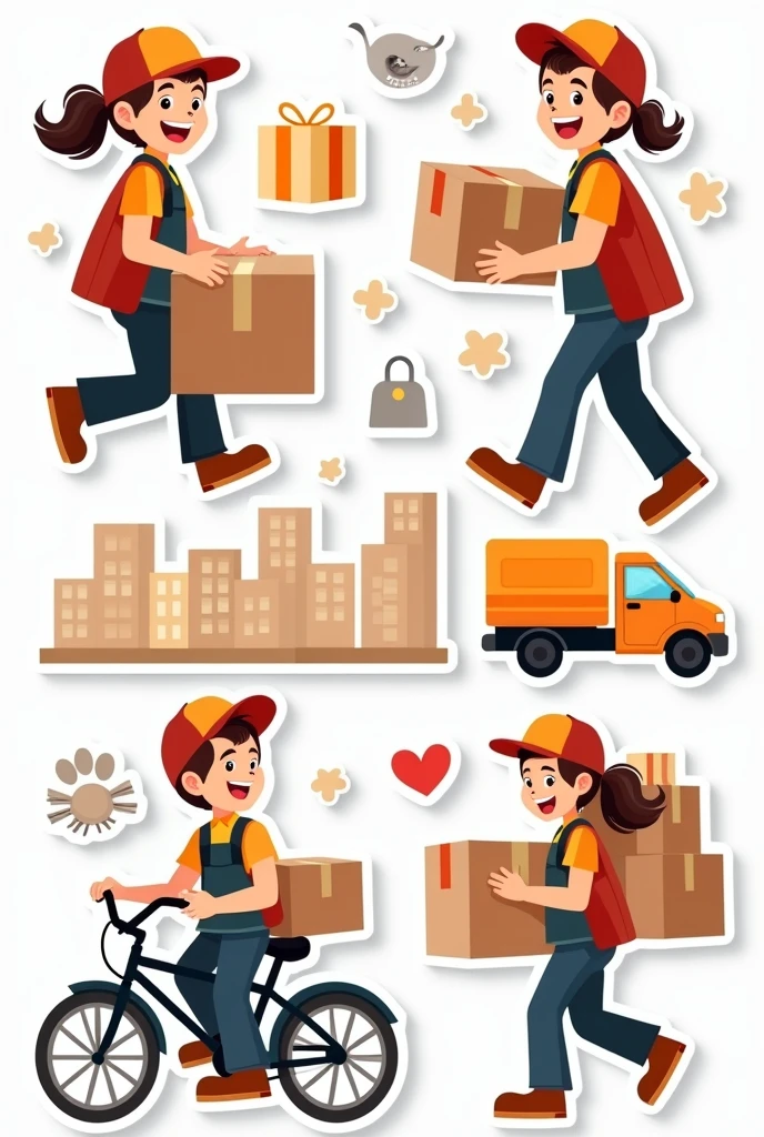 Create a pack of stickers of delivery man delivering