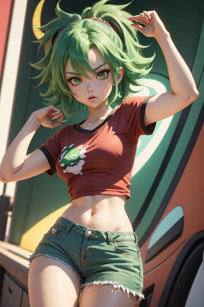 a cartoon girl with green hair and a red shirt, 2 d anime style, anime vibes, anime style illustration, anime style, anime styled, 9 0 s anime art style, 90s anime style, 9 0 s anime style, anime style artwork, flat anime style, anime art style, anime style 4 k, anime style art, anime style character
