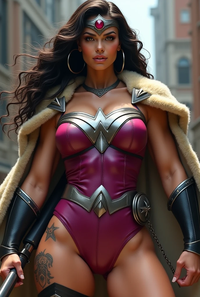 jim lee

(nicki minaj), portrait, 1girl, brown skin, modern fashion, makeup, direct look, ((night)), city, 

((masterpiece))