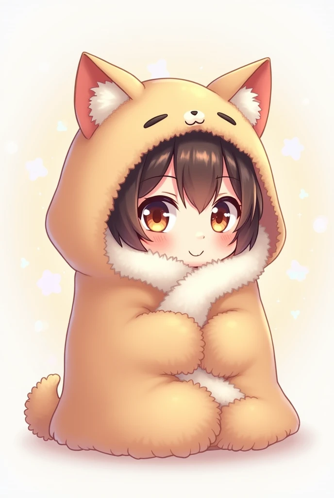 PNG tuber of a Chibi girl wrapped in a blanket and cat ears drawing