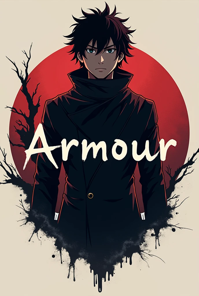 Create a logo of Cid Kagenou from Eminence in Shadow and background make a circle and write ARMOUR