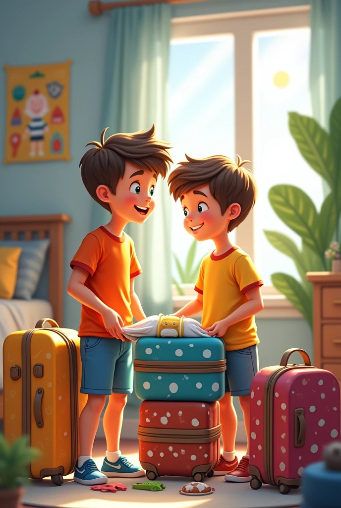 2 boys pack their bags for a cruise