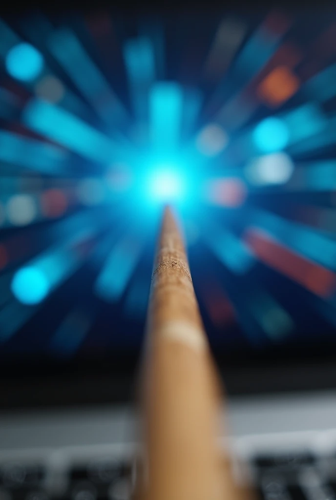 The tip of a stick pointing at the screen