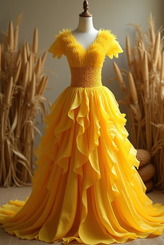 Dress made from real yellow corn husk, that it looks more real, much more realistic