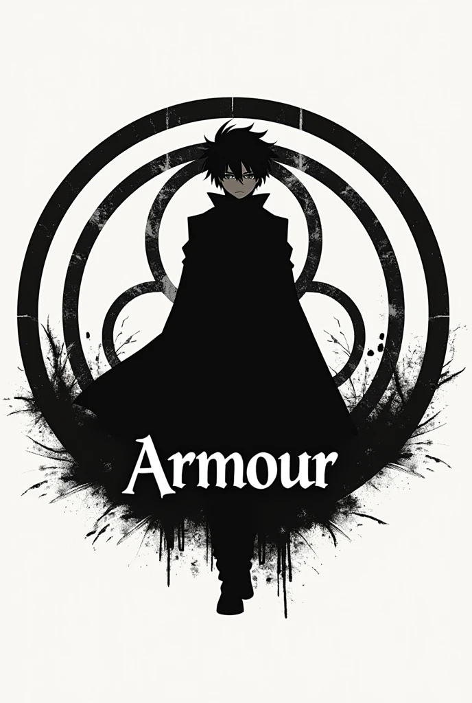 Create a logo of Cid Kagenou from Eminence in Shadow and background make a circle and write ARMOUR