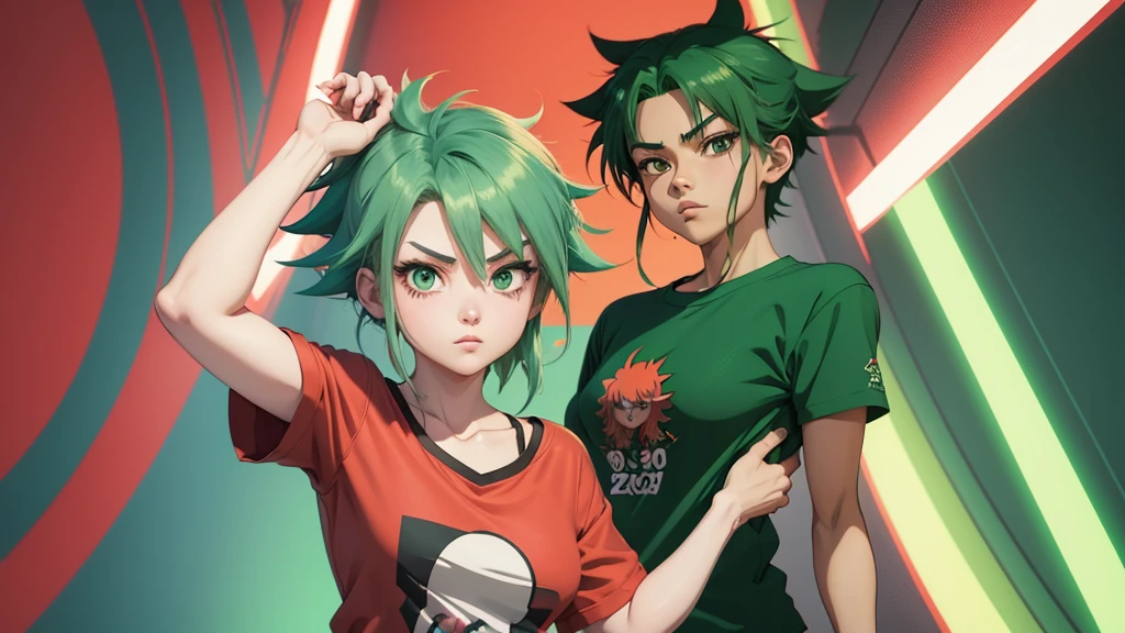 a cartoon girl with green hair and a red shirt, 2 d anime style, anime vibes, anime style illustration, anime style, anime styled, 9 0 s anime art style, 90s anime style, 9 0 s anime style, anime style artwork, flat anime style, anime art style, anime style 4 k, anime style art, anime style character