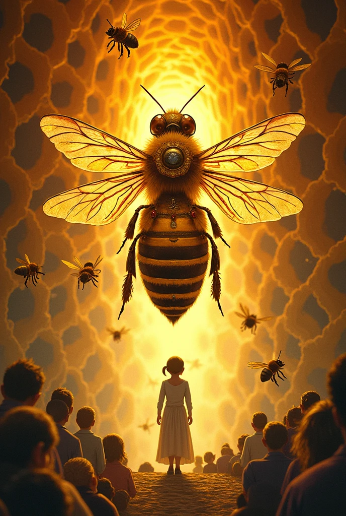 Create a vignette that represents the main events of the chapter fly fly queen bee of the work petronella fortuna