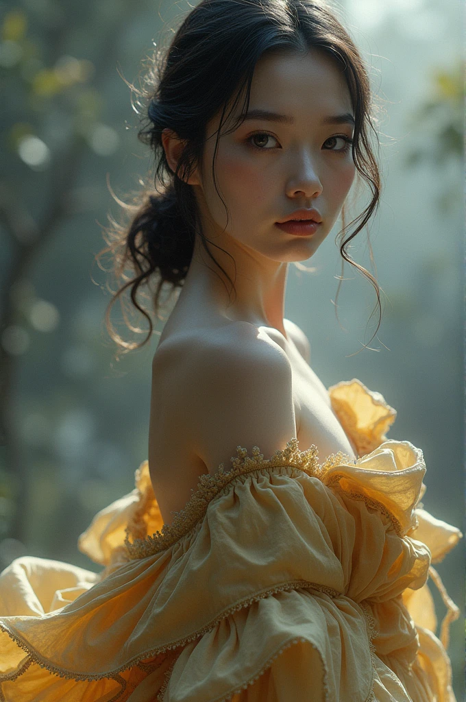 A picture of a beautiful woman wearing a tent