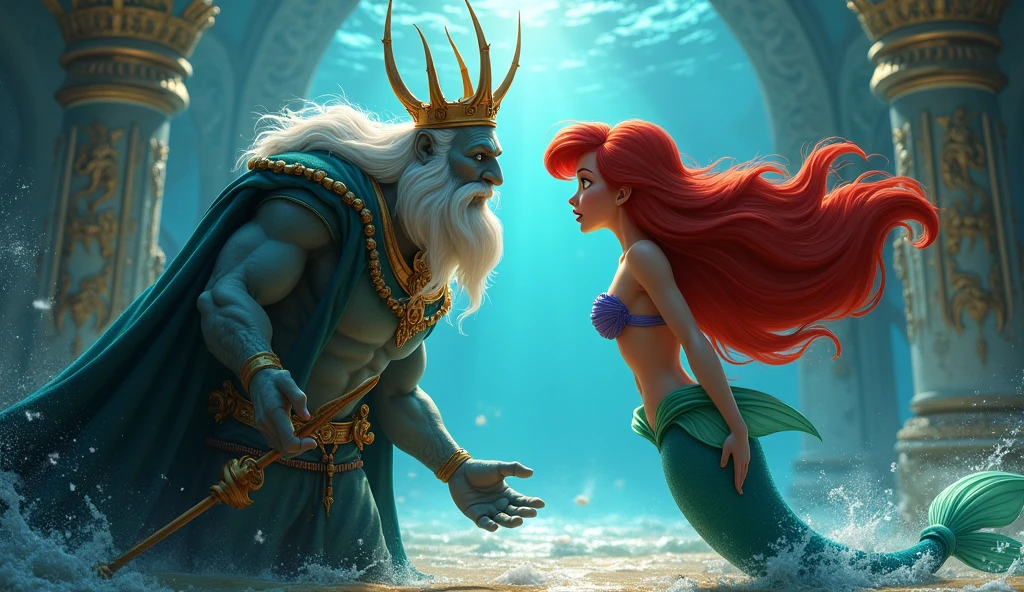 King Triton arguing with his mermaid daughter Ariel