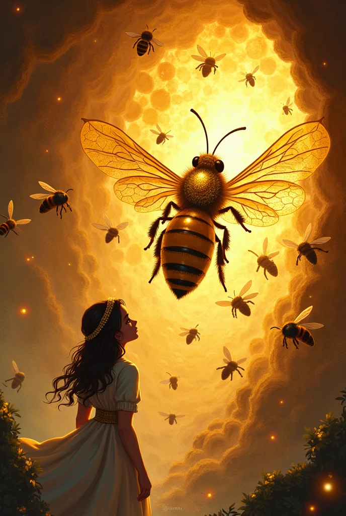 Create a vignette that represents the main events of the chapter fly fly queen bee of the work petronella fortuna