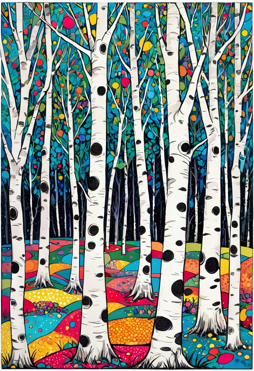 Children's drawings,Pop Art,Modern art abstract painting:Polka dot art,Dot,abstract pattern,Birch forest,Ink,Ink dot