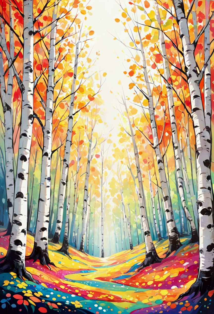 Children's drawings,Pop Art,Modern art abstract painting:Polka dot art,Dot,abstract pattern,Birch forest,Ink,Ink dot