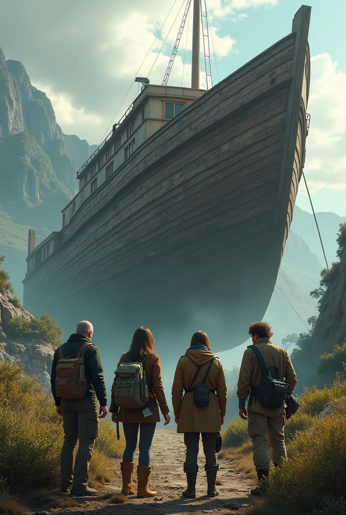 4 researchers in front of Noah's Ark