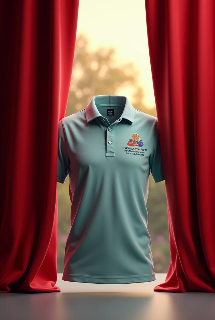 health science polo shirt with red curtain open for sustainable development goal