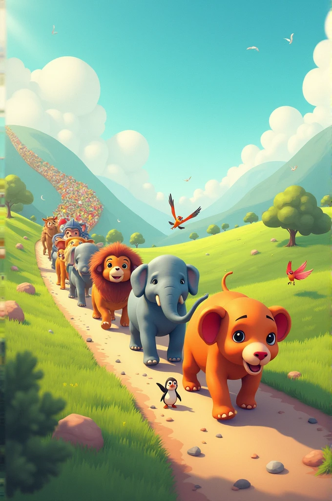 Here come the animals, one by one,
Marching in a line, having so much fun!