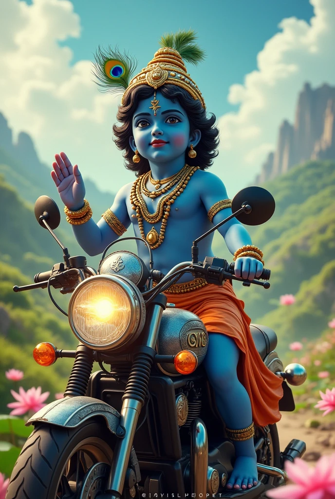 Create lord Krishna pictures sitting on the bike