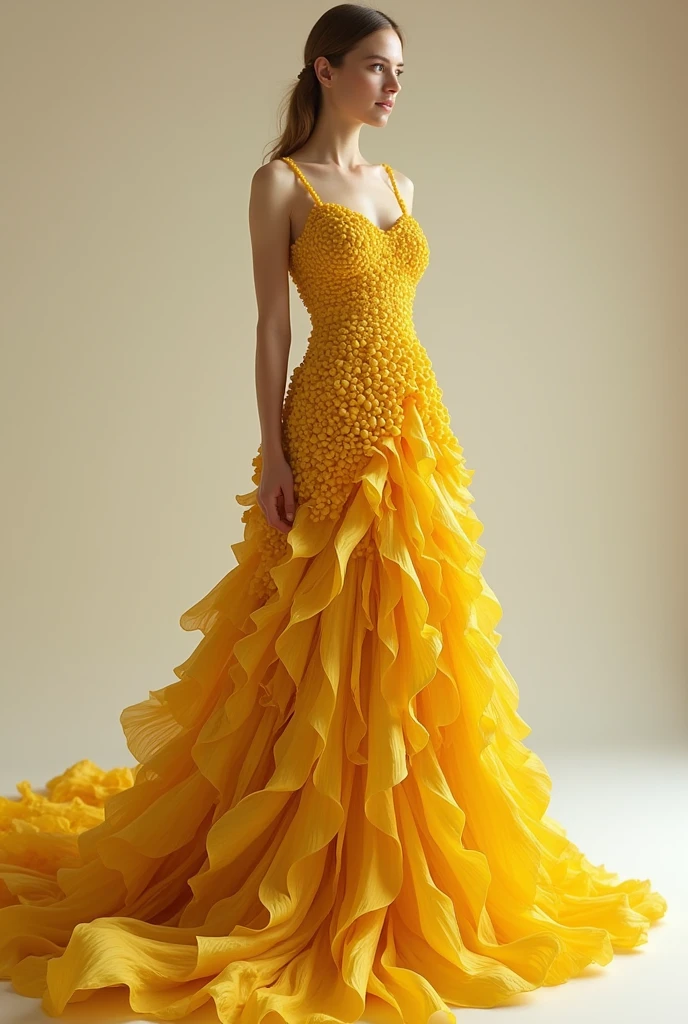 Dress made from real yellow corn husk, que se vea but real, mucho but realista , que se vea but real, but real, mucho but real