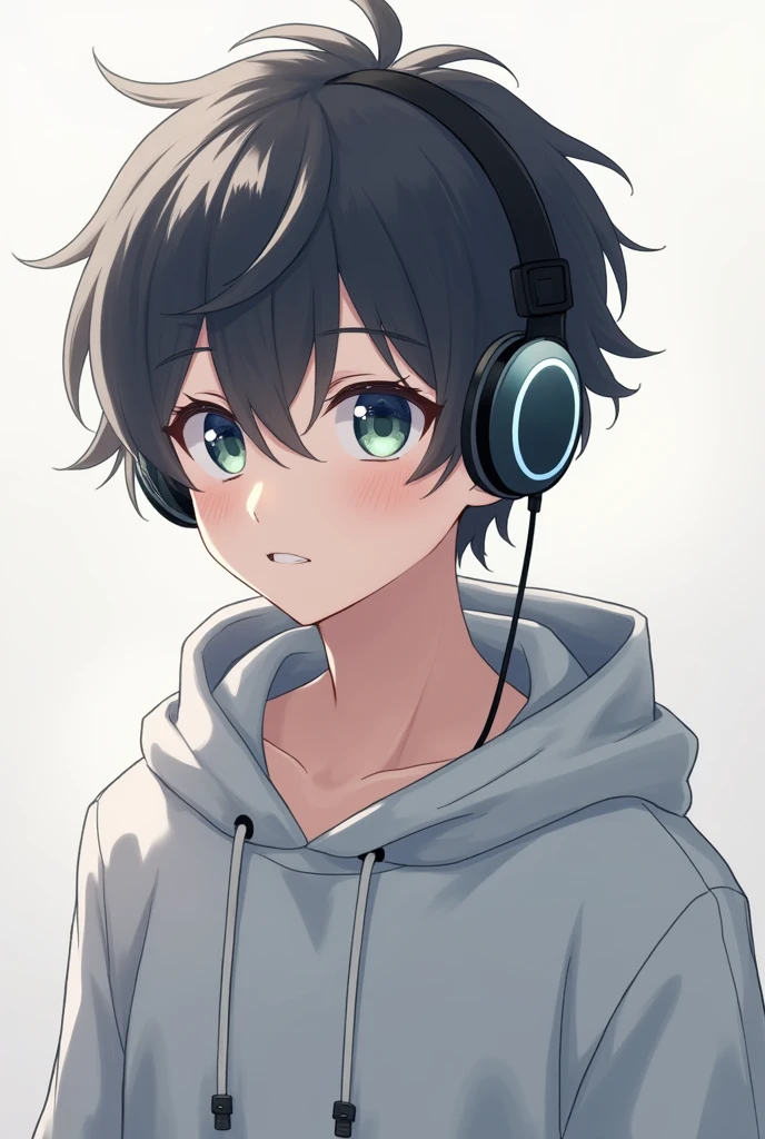 Anime boy wearing a headset in hoodie