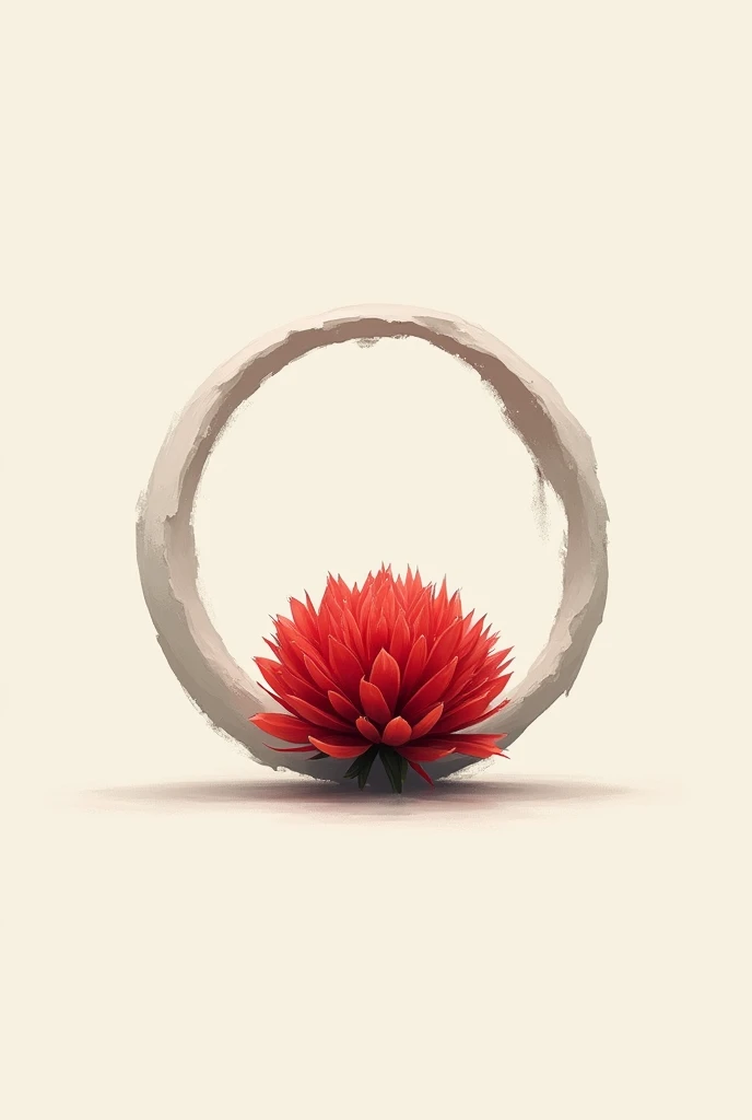 enso circle with a red Gomphrena globosa in the center