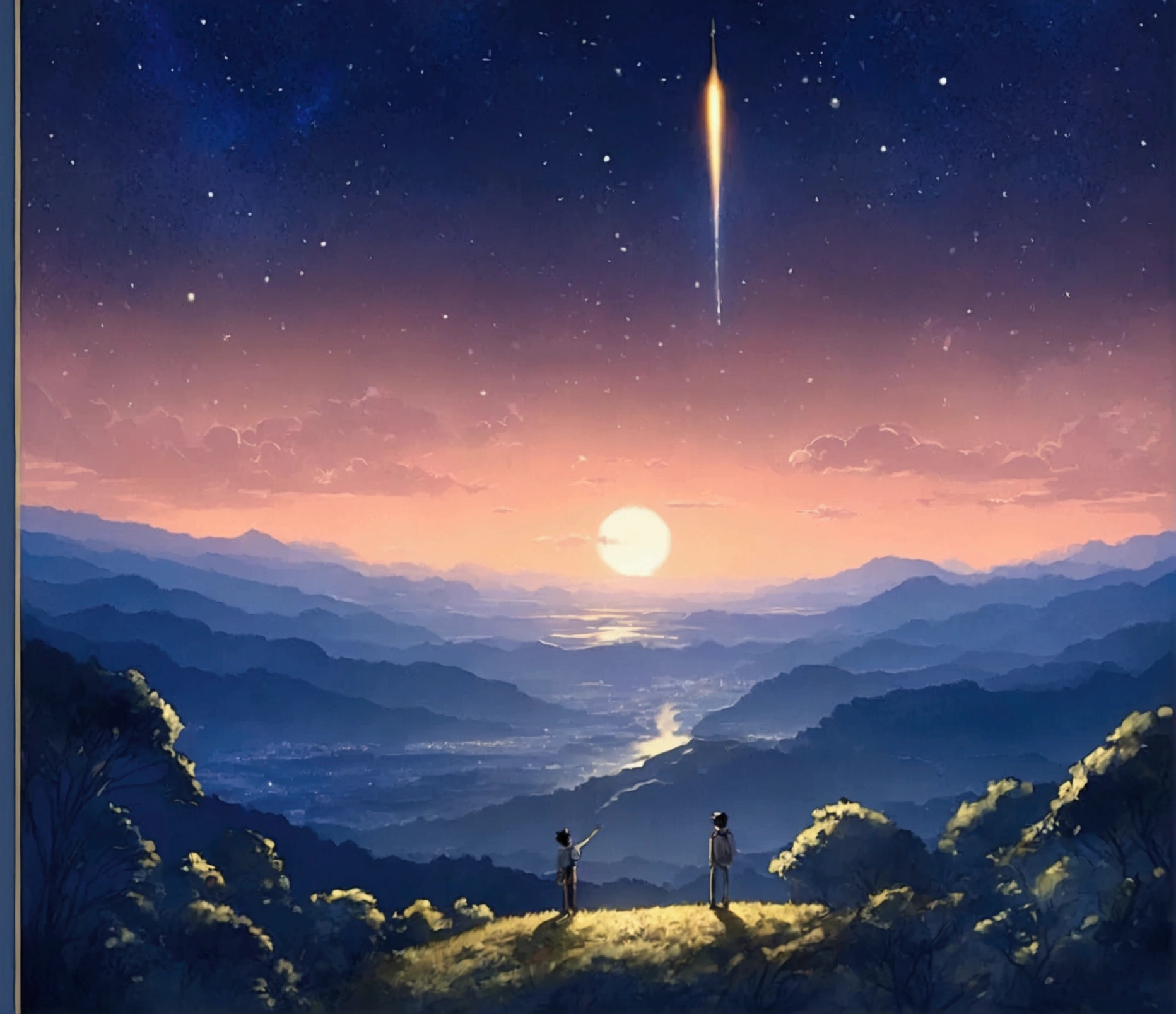 A single meteor in a straight line、Starry Sky