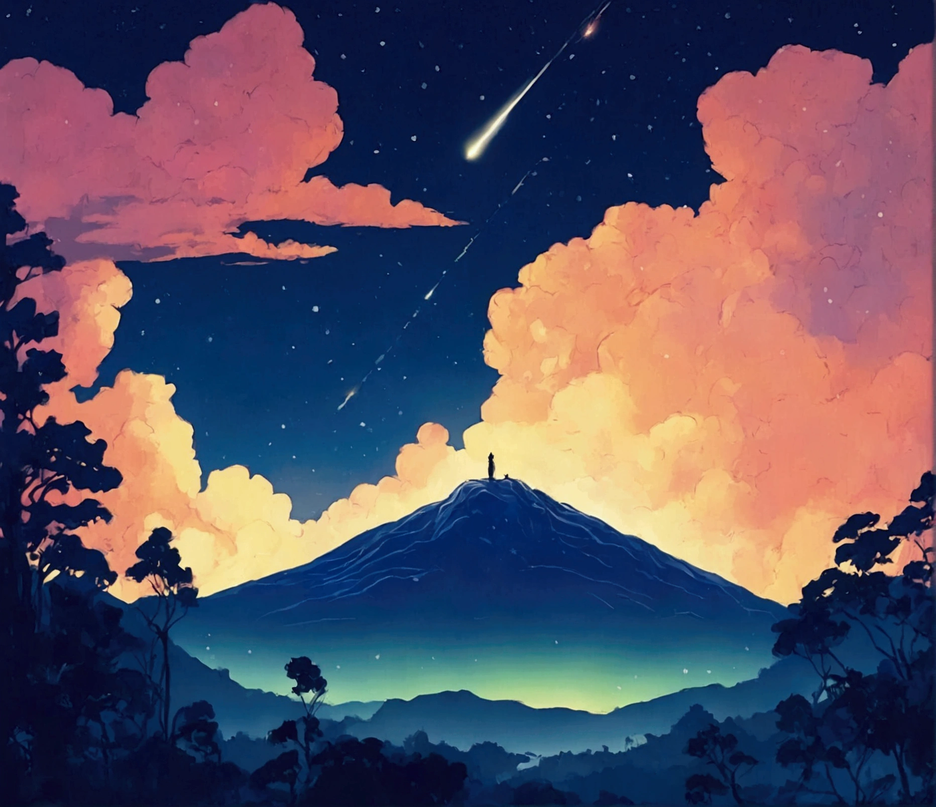 A single meteor in a straight line、Starry Sky