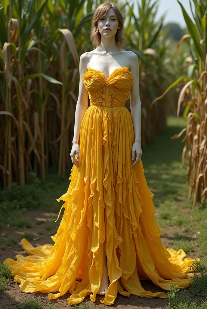 Dress made from real yellow corn husk, que se vea but real, mucho but realista , que se vea but real, but real, mucho but real, but real, mucho but real