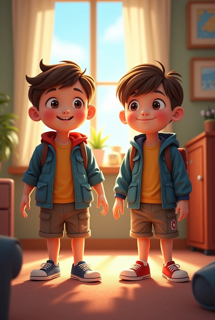 2 male children are getting ready to go on a cruise

