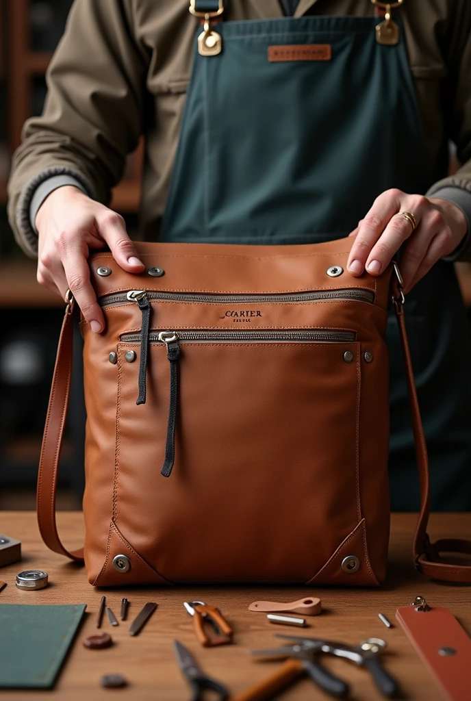 stitching and assembling of leather bag