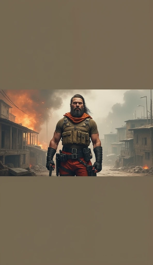 best quality,masterpiece,full-body shot,A man,A Nordic woman,mercenary,Perfect and well-developed muscles,Thick arms,Beard,short hair,temple,Foul Mouth,Large genitals,Very high nose,Orange Khaki Duckbill Hat,(Brown T-shirt),(Tactical bulletproof vest!),An orange cloth towel is wrapped around the neck,Wearing a tactical waistband around the waist,There are various tactical throwing objects hanging on it.,Military black tactical belt,Desert open toe gloves,Red camouflage tactical pants,Black leather knee pads,Black leather combat boots。(Note the color difference above!)