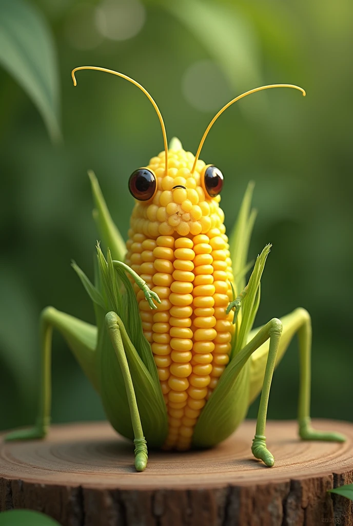 Tender corncob dressed as a grasshopper