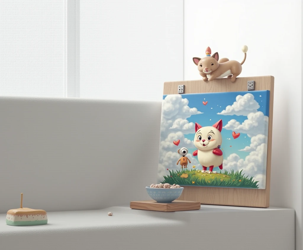 doing painting, Pixar drawing style , com qualidade 8k, background with blue sky