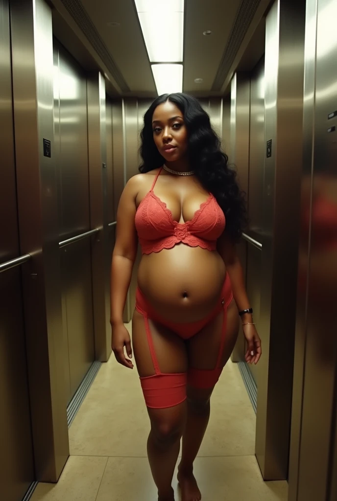 Pov of your eyes when in front of you a pregnant stepmother Cardi B with a fat body wants to suck your cock while you are in the elevator and showing off her plus size body and big bra size. fisheye camera view, iphone camera style. 8k hd, realface, cinematic, Hard detail, extreme long shot, high shapering image