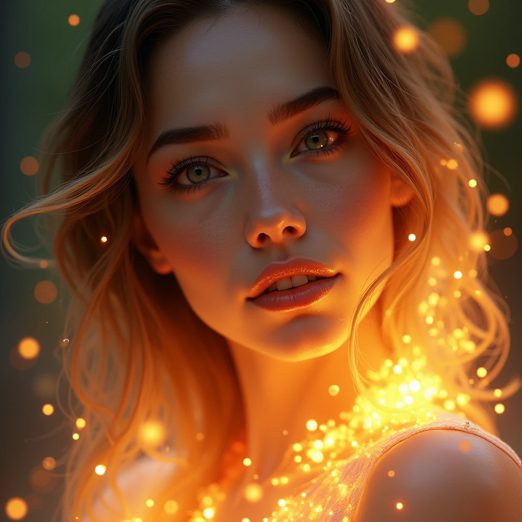 A realistic woman with a vibrant aura around her