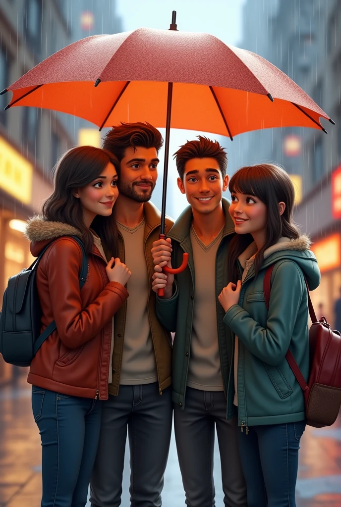 Matching umbrella、Two men and two women