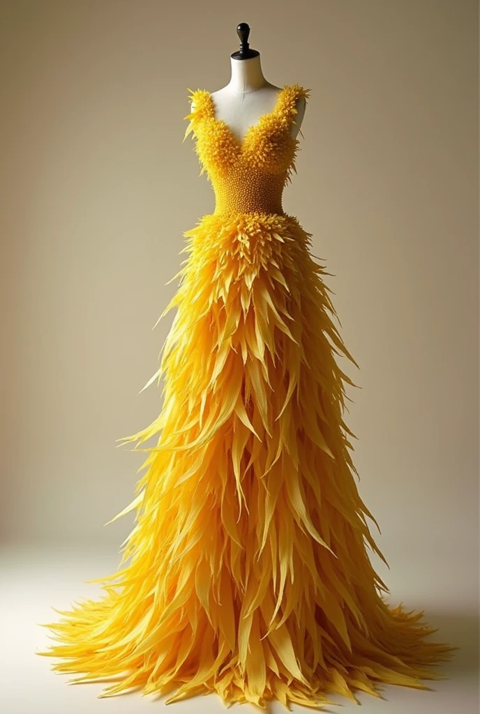 Dress made from real yellow corn husk, que se vea but real, mucho but realista , que se vea but real, but real, mucho but real, but real, mucho but real, que se vea but real las hojas de maiz, muchsimsimos but real, but real, que se vean but real, que se vea but real las hojas de maiz, but real, but real , but real