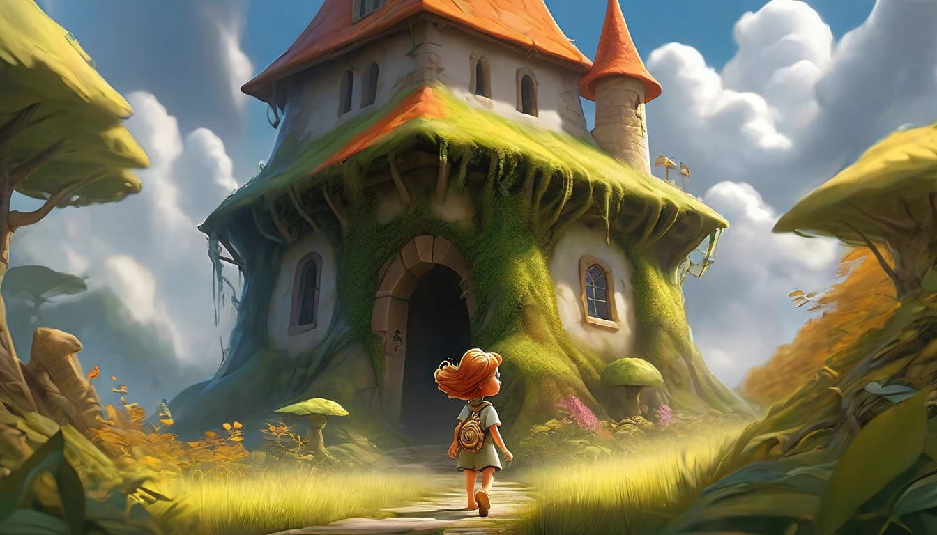"Lucas runs down a narrow path in the forest, her bare feet barely touching the leaf-covered ground. Behind him, magical creatures watch him, some curious, other fun ones. over the horizon, an ancient tower rises among the trees, its top shrouded in clouds. Lucas holds the golden key tightly, knowing that she is the key to unlocking the secrets of this enchanted land."