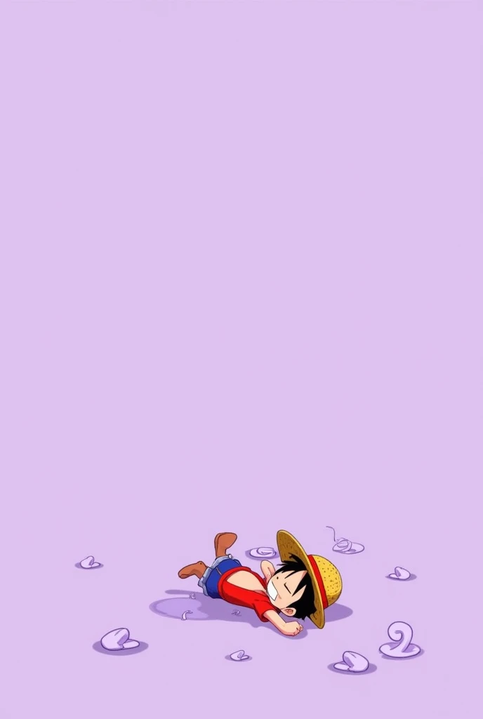 Lighter purple background and in a corner luffy is sitting backward 